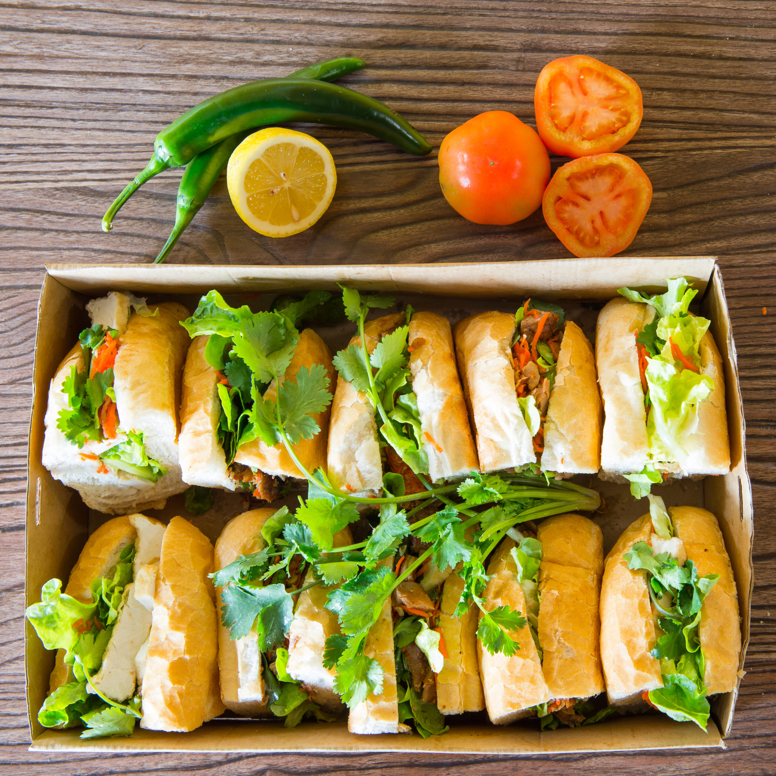 Saigon Summer bánh mì catering box with a mixed selection