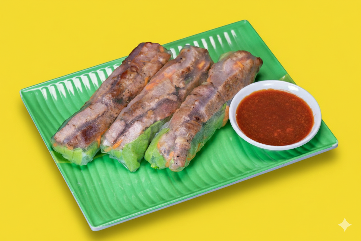 Lemongrass pork rice paper rolls