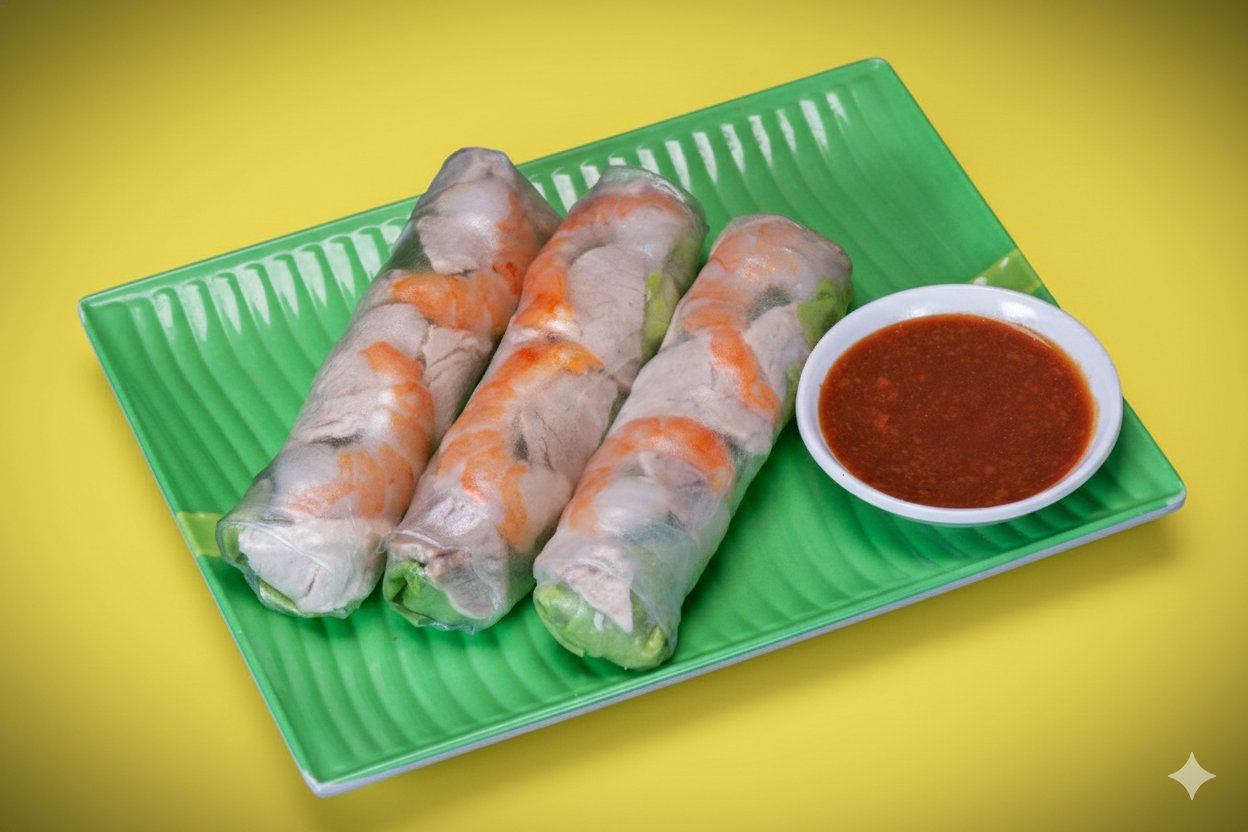 Fresh pork and prawn rice paper rolls with dipping sauce