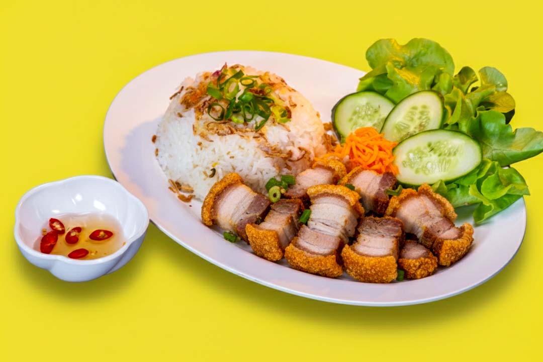 Crispy pork rice plate