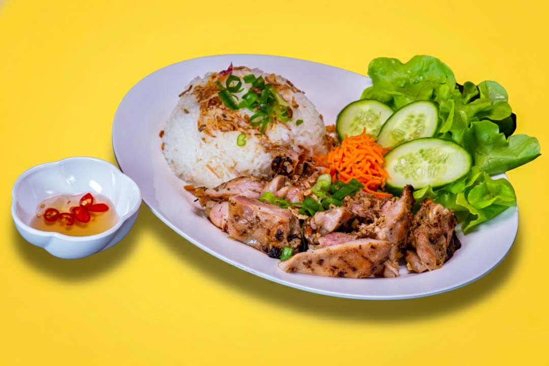 Lemongrass chicken rice plate