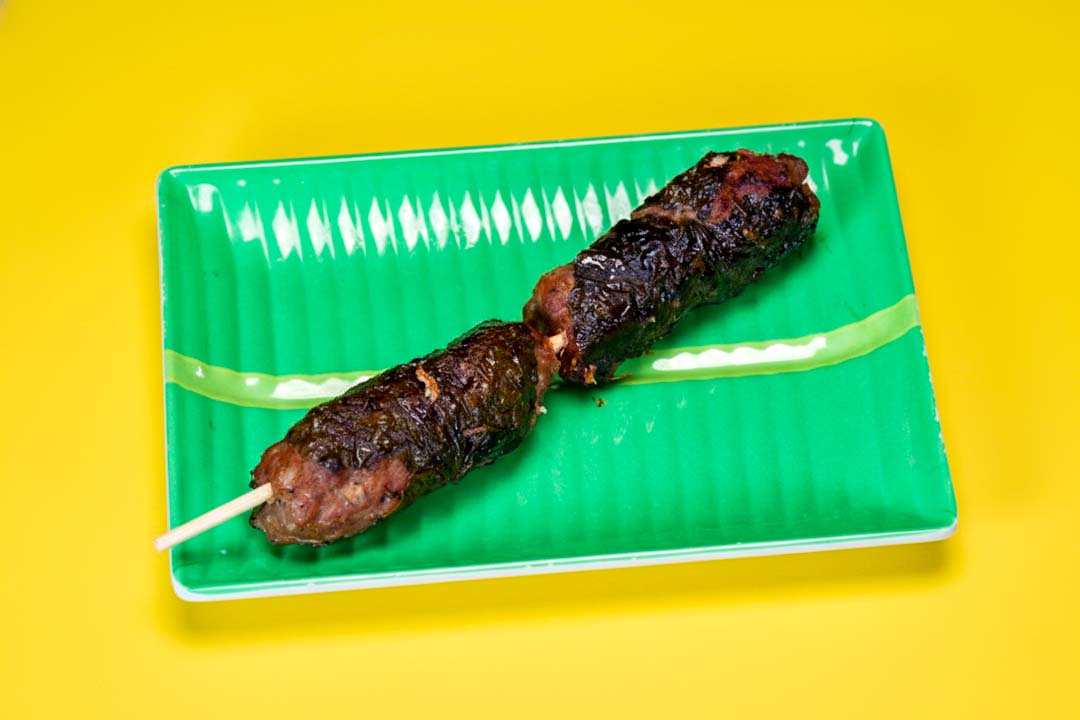 Beef in betel leaf skewers